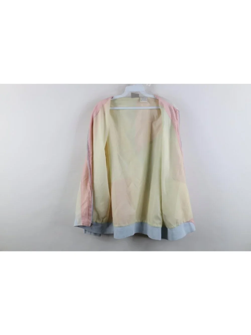 Vintage 90s Streetwear Womens Medium Distressed Pastel Silk Zip Bomber Jacket